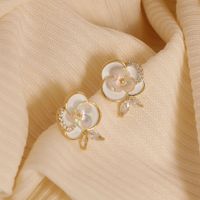 1 Pair Lady Commute Flower Inlay Copper Zircon 18K Gold Plated Ear Studs main image 3