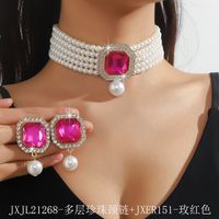 Elegant Glam Geometric Imitation Pearl Copper Crystal Zircon Women's Earrings Necklace Jewelry Set main image 6