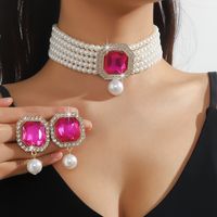 Elegant Glam Geometric Imitation Pearl Copper Crystal Zircon Women's Earrings Necklace Jewelry Set main image 1