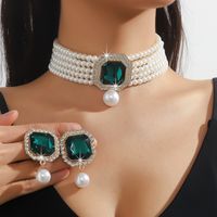 Elegant Glam Geometric Imitation Pearl Copper Crystal Zircon Women's Earrings Necklace Jewelry Set main image 5