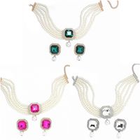 Elegant Glam Geometric Imitation Pearl Copper Crystal Zircon Women's Earrings Necklace Jewelry Set main image 4