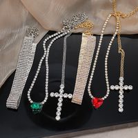 Elegant Glam Cross Heart Shape Alloy Rhinestone Copper Women's Pendant Necklace main image 4
