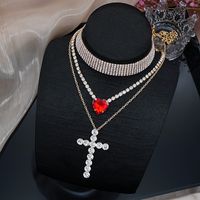 Elegant Glam Cross Heart Shape Alloy Rhinestone Copper Women's Pendant Necklace main image 2