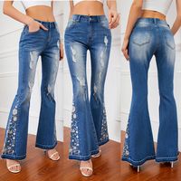 Women's Holiday Daily Casual Streetwear Flower Full Length Washed Flared Pants main image 1