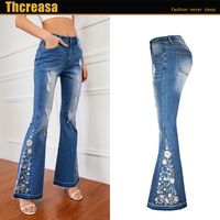 Women's Holiday Daily Casual Streetwear Flower Full Length Washed Flared Pants main image 3