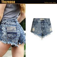 Women's Holiday Daily Streetwear Rivet Shorts Washed Jeans main image 5