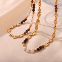Retro Britischer Stil Geometrisch Achat Tigerauge Titan Stahl Perlen 18 Karat Vergoldet Unisex Pulloverkette Halskette main image 5