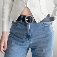 Vintage Style Simple Style Solid Color Pu Leather Belt Buckle PU Artificial Leather Women's Leather Belts main image 1
