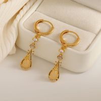 1 Pair Vintage Style Sweet Commute Pipa Inlay Copper Artificial Gemstones 18K Gold Plated Drop Earrings main image 1