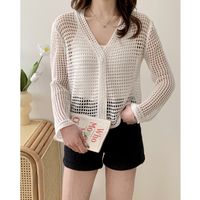 Women's Cardigan Long Sleeve Blouses Button Hollow Out Elegant Solid Color main image 6