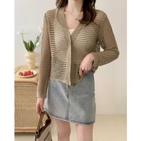 Women's Cardigan Long Sleeve Blouses Button Hollow Out Elegant Solid Color main image 3