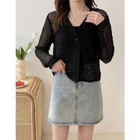 Women's Cardigan Long Sleeve Blouses Button Hollow Out Elegant Solid Color main image 4