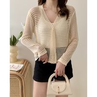 Women's Cardigan Long Sleeve Blouses Button Hollow Out Elegant Solid Color main image 5