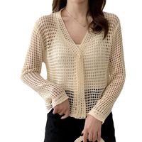 Women's Cardigan Long Sleeve Blouses Button Hollow Out Elegant Solid Color main image 2