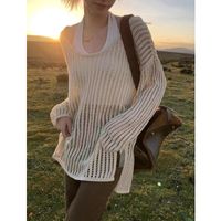 Women's Knitwear Long Sleeve Blouses See-Through Hollow Out Simple Style Solid Color main image 1
