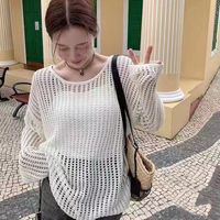 Women's Knitwear Long Sleeve Blouses See-Through Hollow Out Simple Style Solid Color main image 5