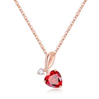 Sterling Silver Cute Sweet Plating Inlay Heart Shape Birthstone Zircon Pendant Necklace sku image 1