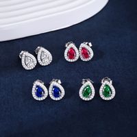 Simple Style Shiny Water Droplets Sterling Silver Plating Inlay Zircon Ear Studs 1 Pair main image 1