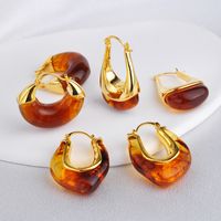 Simple Style Classic Style Geometric Copper Plating Inlay Amber Earrings 1 Pair main image 1