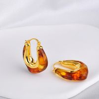 Simple Style Classic Style Geometric Copper Plating Inlay Amber Earrings 1 Pair sku image 1