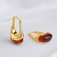 Simple Style Classic Style Geometric Copper Plating Inlay Amber Earrings 1 Pair sku image 4