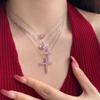 Simple Style Shiny Cross Heart Shape Wings Sterling Silver Plating Inlay Zircon Pendant Necklace 1 Piece main image 5