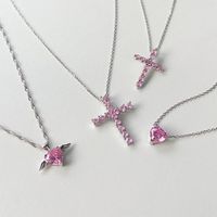 Simple Style Shiny Cross Heart Shape Wings Sterling Silver Plating Inlay Zircon Pendant Necklace 1 Piece main image 1