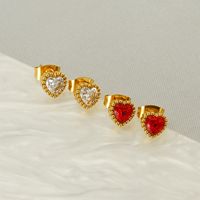 Casual Simple Style Heart Shape Stainless Steel Zircon Ear Studs 1 Pair main image 5