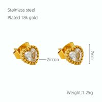 Casual Simple Style Heart Shape Stainless Steel Zircon Ear Studs 1 Pair main image 2