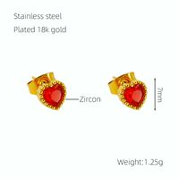 Casual Simple Style Heart Shape Stainless Steel Zircon Ear Studs 1 Pair sku image 3