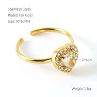 Elegant Simple Style Heart Shape Stainless Steel Zircon Open Rings 1 Piece main image 2