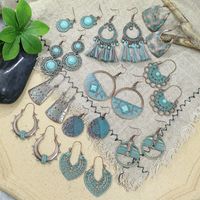1 Pair Hip-Hop Retro Solid Color Inlay Alloy Turquoise Drop Earrings main image 3