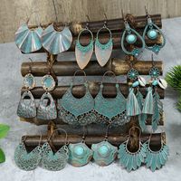 1 Pair Hip-Hop Retro Leaf Inlay Alloy Turquoise Drop Earrings main image 1