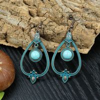 1 Pair Hip-Hop Retro Leaf Inlay Alloy Turquoise Drop Earrings main image 4