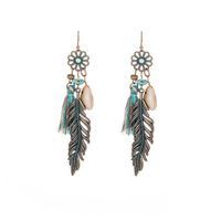 1 Pair Hip-Hop Retro Leaf Inlay Alloy Turquoise Drop Earrings main image 6