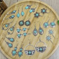 1 Pair Ethnic Style Round Inlay Alloy Turquoise Drop Earrings main image 6