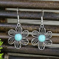 1 Pair Ethnic Style Round Inlay Alloy Turquoise Drop Earrings main image 5