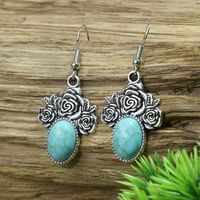 1 Pair Ethnic Style Round Inlay Alloy Turquoise Drop Earrings main image 3