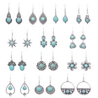 1 Pair Ethnic Style Round Inlay Alloy Turquoise Drop Earrings main image 1