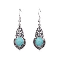 1 Pair Ethnic Style Round Inlay Alloy Turquoise Drop Earrings sku image 9