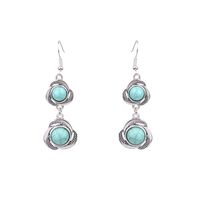 1 Pair Ethnic Style Round Inlay Alloy Turquoise Drop Earrings sku image 12