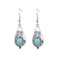 1 Pair Ethnic Style Round Inlay Alloy Turquoise Drop Earrings sku image 10