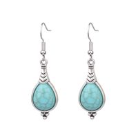 1 Pair Ethnic Style Round Inlay Alloy Turquoise Drop Earrings sku image 7