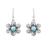 1 Pair Ethnic Style Round Inlay Alloy Turquoise Drop Earrings sku image 4