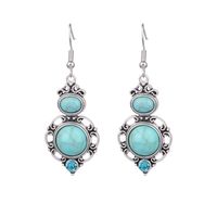 1 Pair Ethnic Style Round Inlay Alloy Turquoise Drop Earrings sku image 11