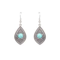 1 Pair Ethnic Style Round Inlay Alloy Turquoise Drop Earrings sku image 3