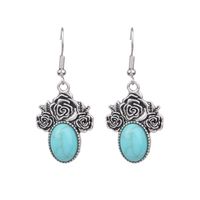 1 Pair Ethnic Style Round Inlay Alloy Turquoise Drop Earrings sku image 5