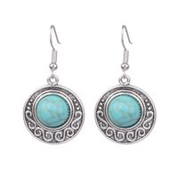 1 Pair Ethnic Style Round Inlay Alloy Turquoise Drop Earrings sku image 2
