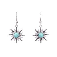 1 Pair Ethnic Style Round Inlay Alloy Turquoise Drop Earrings sku image 1