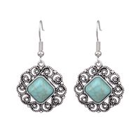 1 Pair Ethnic Style Round Inlay Alloy Turquoise Drop Earrings sku image 8